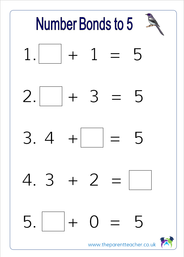 Number bonds to 5 worksheet