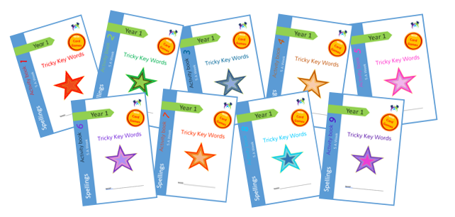 Spelling books for 5 -6 year olds KS1 Year 1 exception tricky words with activities and cards